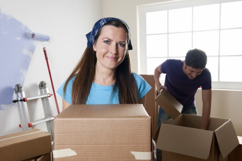 Prepared moving day supplies and labeled boxes for a home move in Islington